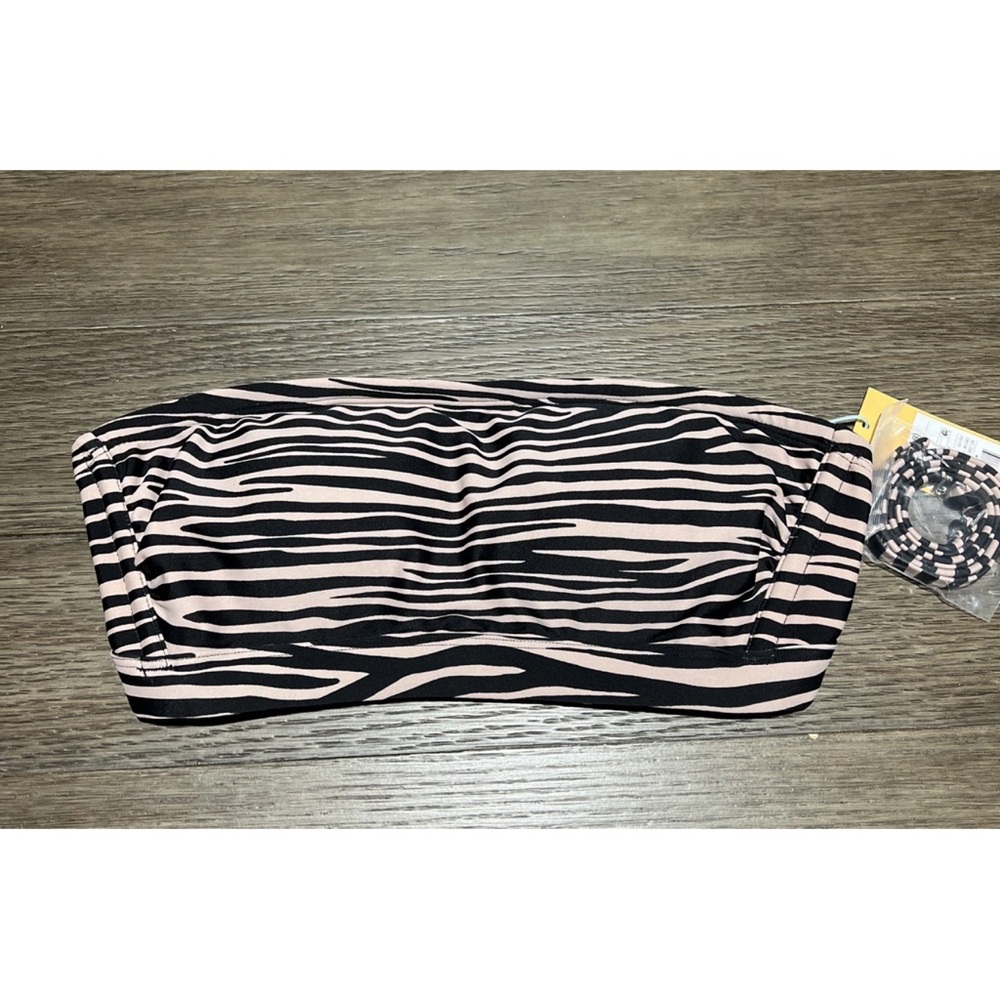 Kona Sol Women's Bikini Top Black Striped Wireless Swimsuit Size Small 4-6